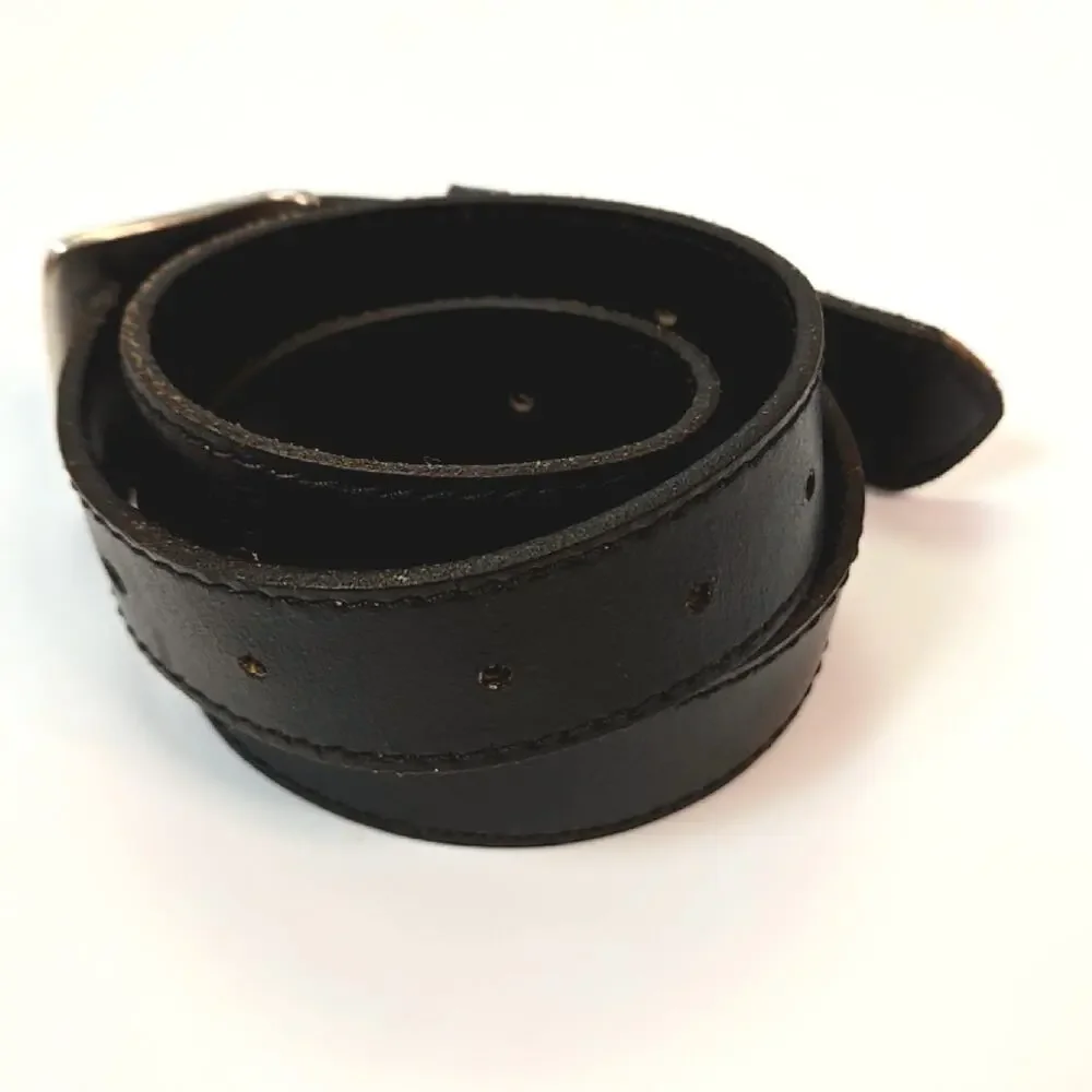 Black Boys Italian Leather Dress Belt silver toned buckle size L